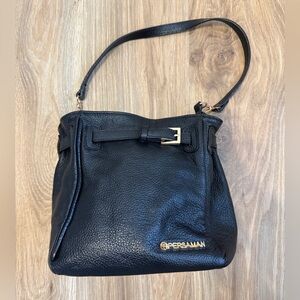 Persaman New York Black Pebbled Leather Shoulder Bag Made in Italy